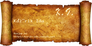 Kórik Ida névjegykártya